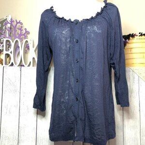 NY & CO sz M Sheer Patterned Roll Up Sleeve Top